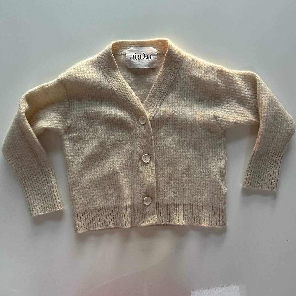 Aiayu Kids 100% Sartuul Sheep Wool Cream V Neck Cardigan